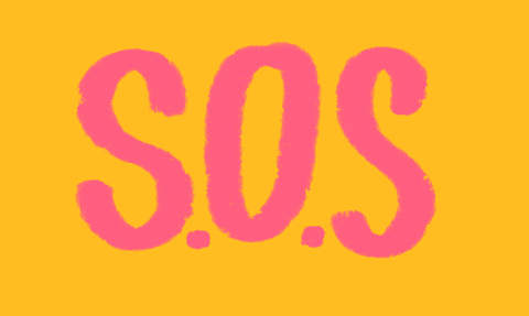 A Yellow Background With Pink Letters That Spell Out The Word Sos GIF