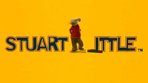 A Yellow Background With The Stuart Little Tm Logo On It GIF