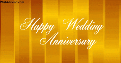 A Yellow Background With The Words Happy Wedding Anniversary In White Letters GIF