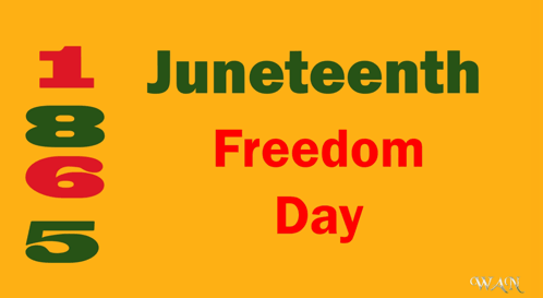 A Yellow Background With The Words " Juneteenth Freedom Day " On It GIF