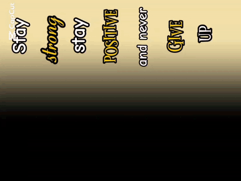 A Yellow Background With The Words Stay Strong Positive And Never Give Up GIF