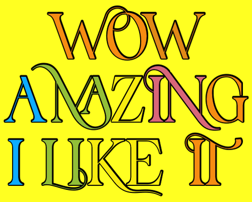 A Yellow Background With The Words Wow Amazing I Like It Written On It GIF