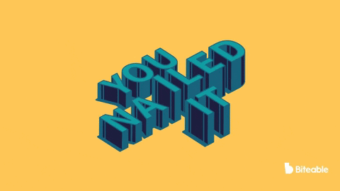 A Yellow Background With The Words " You Nailed It " In Blue Letters GIF
