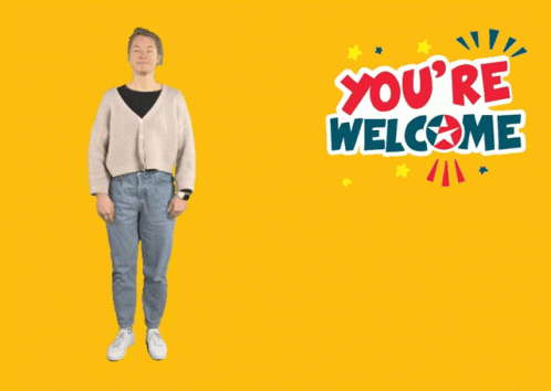 A Yellow Background With The Words You 'Re Welcome On It GIF
