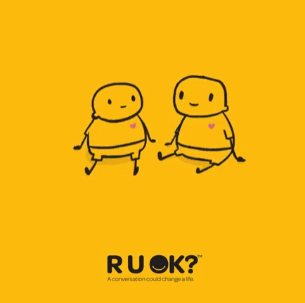 a yellow background with two cartoon characters and the word ruok
