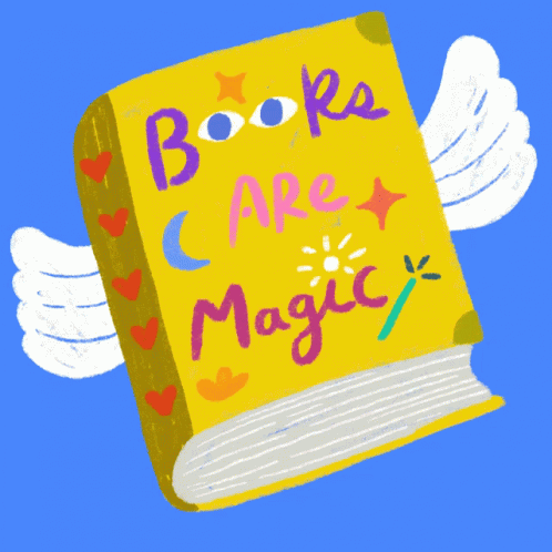 A Yellow Book With Wings And The Words Books Are Magic On It GIF