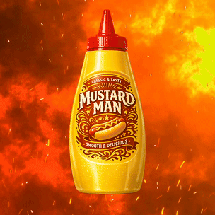 A Yellow Bottle Of Mustard Man With A Hot Dog On The Label GIF