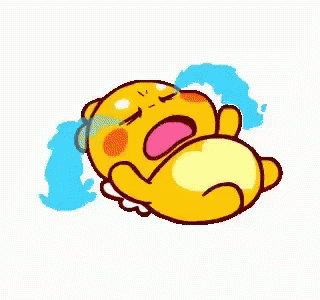 A Yellow Cartoon Bear Is Crying With Tears Coming Out Of Its Eyes . GIF