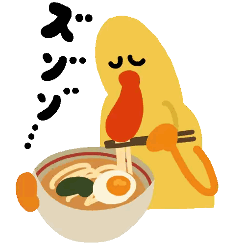 a yellow cartoon character is eating a bowl of noodles with chopsticks