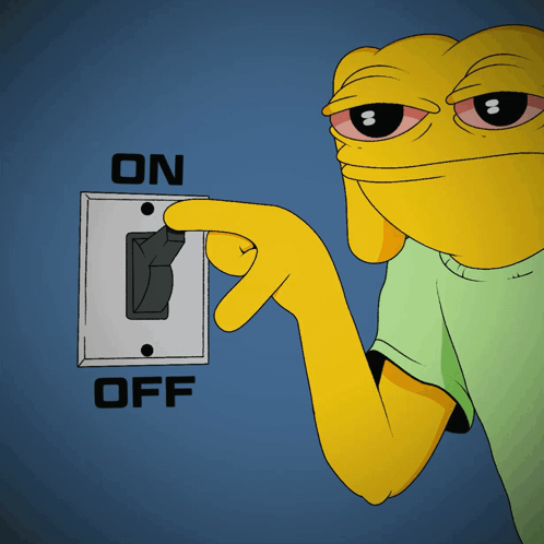 A Yellow Cartoon Character Is Turning On A Light Switch That Says On And Off GIF