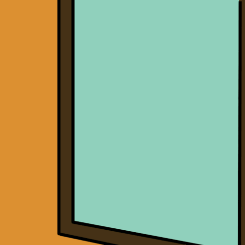 A Yellow Cartoon Character Pointing At His Reflection In The Mirror GIF