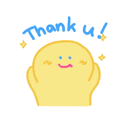 a yellow cartoon character says thank you with a smile