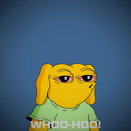 A Yellow Cartoon Character Says Whoo-Hoo On The Bottom GIF