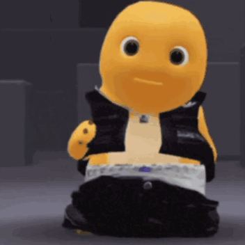 A Yellow Cartoon Character Wearing A Black Vest And Pants GIF