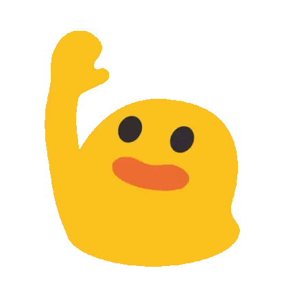 a yellow cartoon character with a big mouth and a hand up