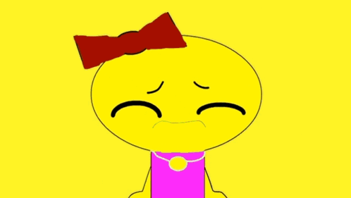 A Yellow Cartoon Character With A Red Bow On Her Head And A Green Necklace . GIF