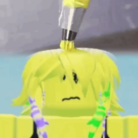 A Yellow Cartoon Character With A Sad Face Is Being Painted Yellow With A Brush . GIF