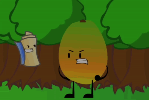A Yellow Cartoon Character With Arms And Legs Is Standing In Front Of A Fire . GIF