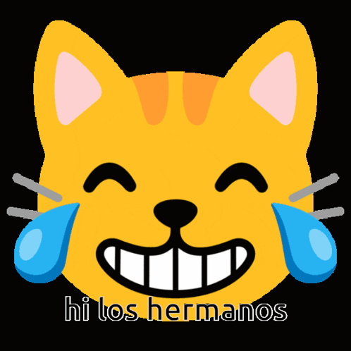 A Yellow Cat With Tears Coming Out Of Its Eyes And The Words Hi Los Hermanos Below It GIF