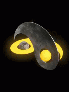 A Yellow Circle With A Hole In It Is Surrounded By A Half Moon GIF