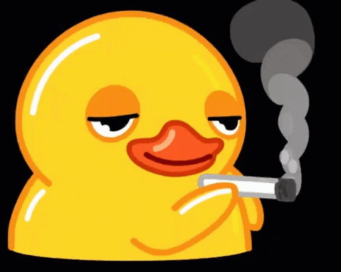 A Yellow Duck Is Smoking A Cigarette With Smoke Coming Out Of It 'S Mouth GIF
