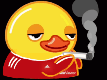 A Yellow Duck Wearing A Red Shirt That Says Teamviewer Smoking A Cigarette GIF