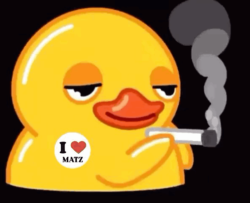 A Yellow Duck With A Sticker That Says I Heart Matz GIF