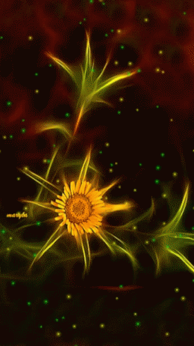 A Yellow Flower With Green Leaves Is Surrounded By Green Lights GIF