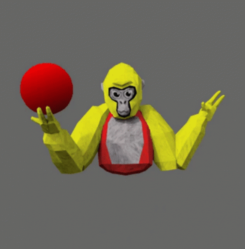 A Yellow Gorilla Is Holding A Red Ball And The Word Baller Is Above It GIF