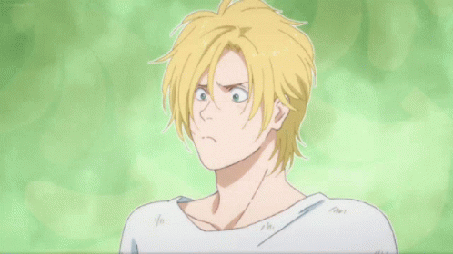 A Yellow Haired Anime Character With A White Shirt And A Green Background GIF