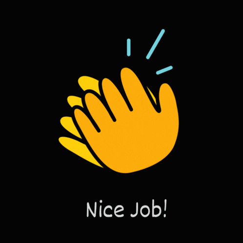 A Yellow Hand On A Black Background With The Words Nice Job GIF