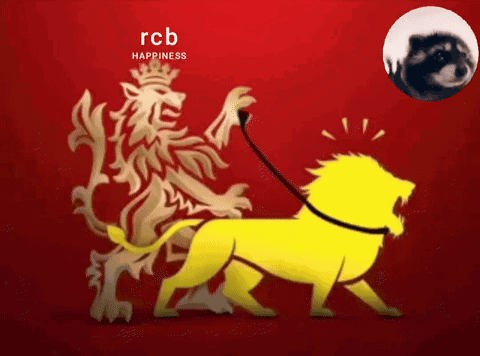 A Yellow Lion Is Being Pulled By A Red Lion With The Words Rcb Happiness On The Bottom GIF