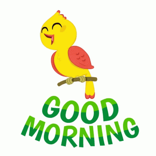 A Yellow Parrot Is Sitting On A Branch With The Words Good Morning Written Below It GIF