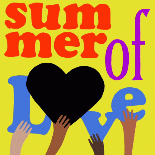 A Yellow Poster That Says Summer Of Love GIF