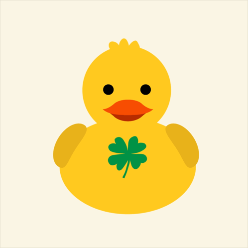 A Yellow Rubber Duck With A Green Clover And The Words Lucky Duck On It GIF