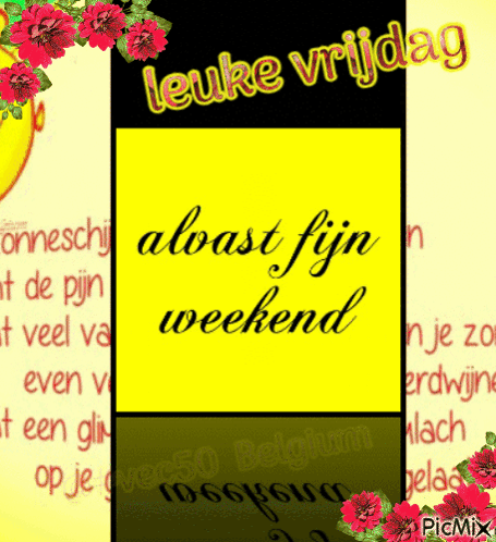 A Yellow Sign That Says Leuke Vrijdag On It GIF
