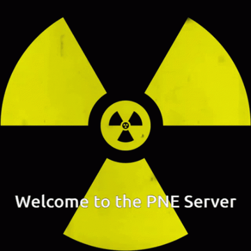 A Yellow Sign With A Nuclear Symbol And The Words Welcome To The Pne Server Underneath It GIF