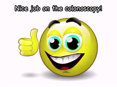 A Yellow Smiley Face Giving A Thumbs Up With The Words Nice Job On The Colonoscopy GIF