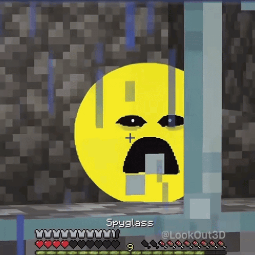 A Yellow Smiley Face In A Minecraft Game With The Name Spyglass GIF
