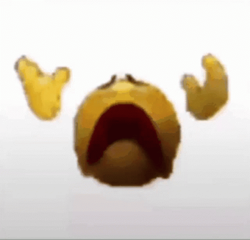 A Yellow Smiley Face Is Crying With Its Mouth Open And A Pair Of Hands Behind It . GIF