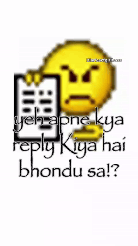 A Yellow Smiley Face Is Holding A Clipboard And Says " Yeh Apne Kya Reply Kiya Hai Bhondu Sa ? " GIF