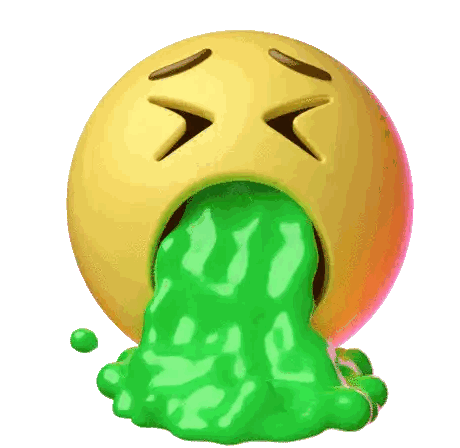 a yellow smiley face is vomiting green liquid