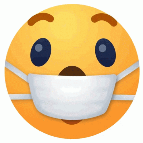 a yellow smiley face wearing a white mask on its face