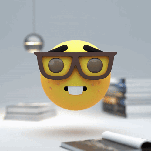 A Yellow Smiley Face Wearing Glasses And A Surprised Expression GIF