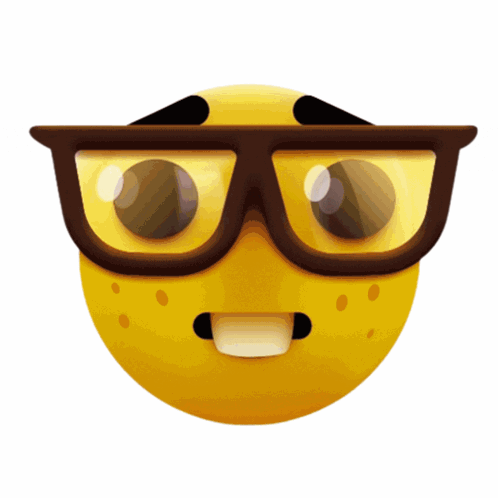 A Yellow Smiley Face Wearing Glasses And A Surprised Look On His Face GIF