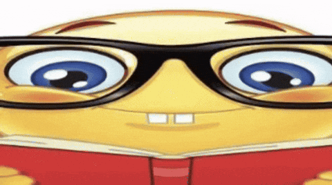 A Yellow Smiley Face Wearing Glasses Is Reading A Book GIF