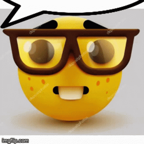 A Yellow Smiley Face Wearing Glasses With A Speech Bubble Above It GIF