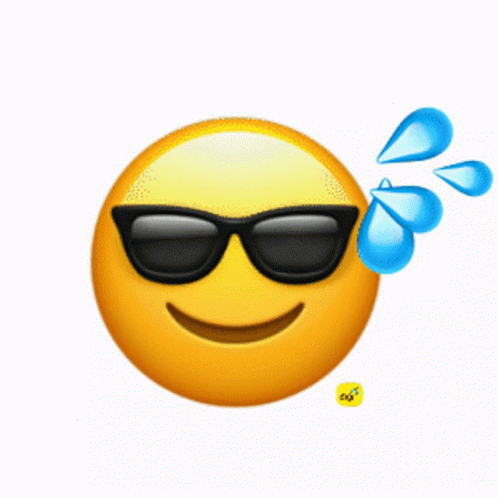 A Yellow Smiley Face Wearing Sunglasses And Sweat Coming Out Of It GIF