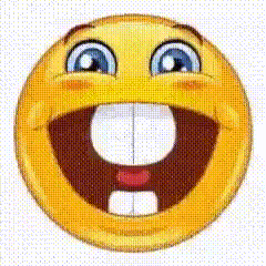 A Yellow Smiley Face With A Big Smile On It 'S Face GIF