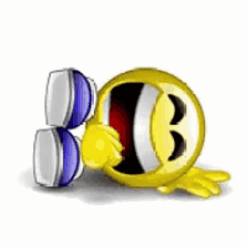 A Yellow Smiley Face With A Blue Shoe On It GIF